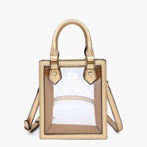 Elise Clear Rectangular Crossbody w/Vegan Trim and Dual Handles-GOLD